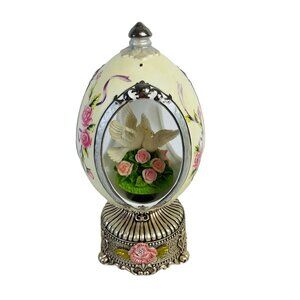 VTG Porcelain Egg Doves of Love Music Box Pedestal Base 9 Inch Bird Decorative